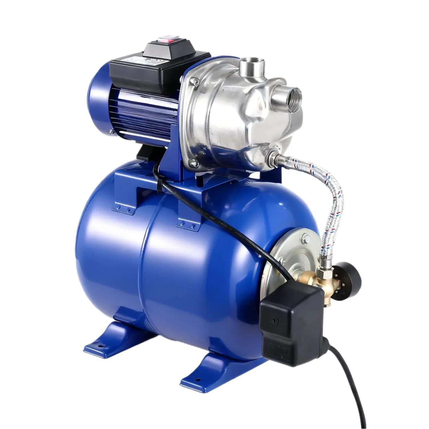 Powerful 1.6HP Shallow Well Pump with Pressure Tank, 1320GPH High Flow, 164ft Max Head, Stainless Steel Construction, Auto Pressure Switch - Ideal for Home/Farm/Garden/Yard Water Supply