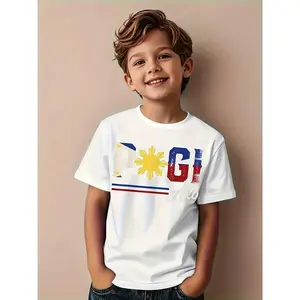 ' Philippine Flag & Pogi Slang T-Shirt - Filipino Pride Design with Sun & Stars, Casual Short Sleeve Round Neck Summer Top for, Parties, Casual Attire