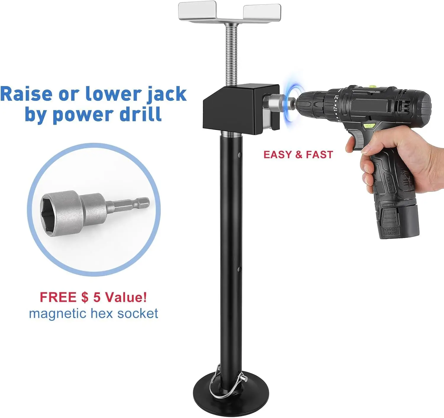 Heavy-Duty Steel RV Slide Out Support Jacks, 4 Pack - Adjustable 21"–49" Height - Stabilizer for Campers, Travel Trailers & RVs - Quick-Lift, Power Drill & Hand Crank Compatible - Supports Up to 20