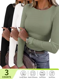 【Spring Ribbed Tee】2026 Spring Women's Solid Ribbed  Long Sleeve Crop Lounge Tee, Casual Comfy Round Neck Basic T-shirt for Daily Wear, Ladies Sleepwear for Spring & Fallfashion Top Womenswear,spring break outfits