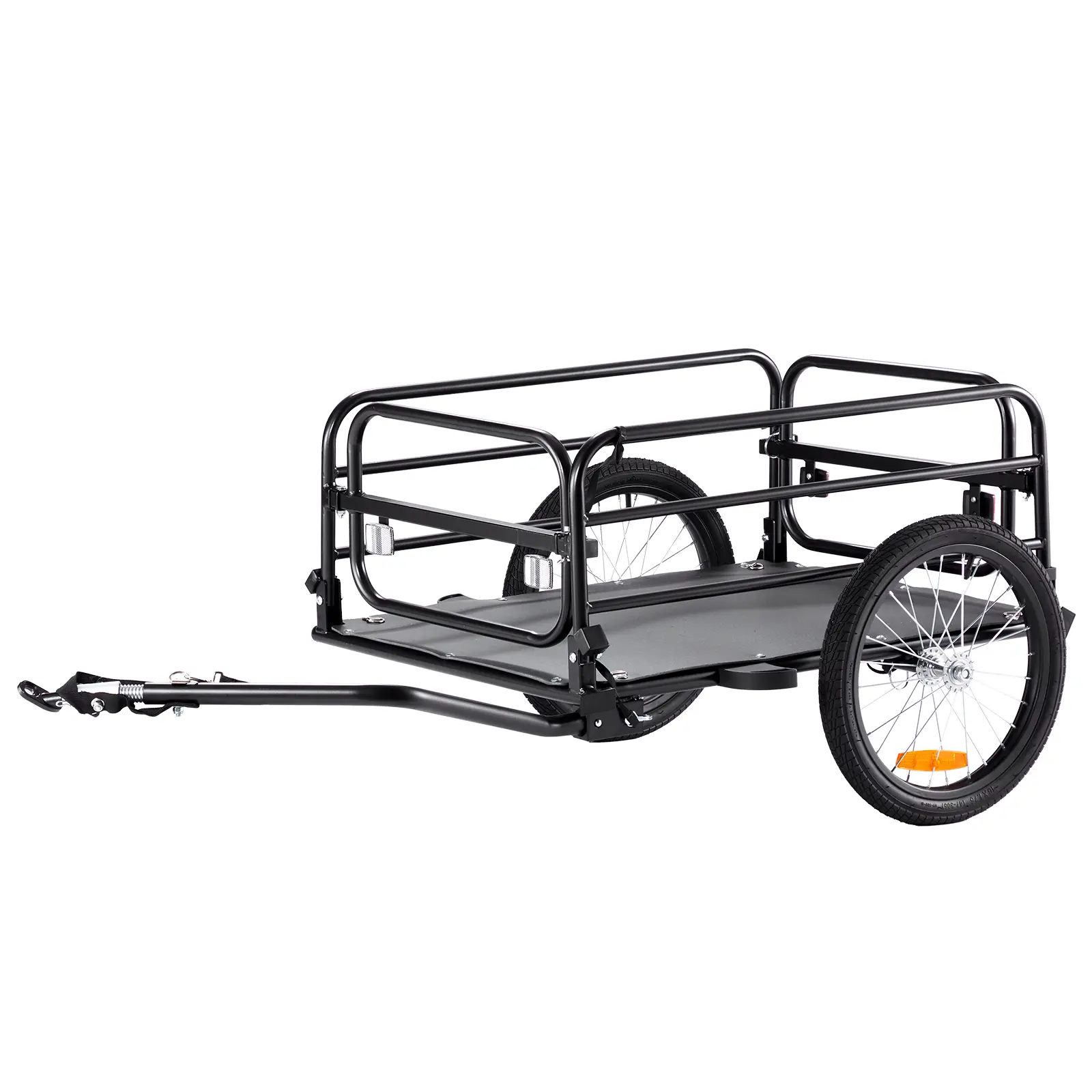 VEVOR Heavy-Duty Iron & Steel Frame Metal Outdoor Folding Trolley - 160 lbs Load Capacity, 16" Wheels, Quick-Release Universal Hitch, Safe Reflectors, Fits 22"-28" Bike Wheels, Portable Compact Storage