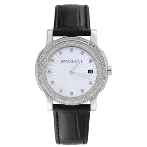 BVLGARI Solo Tempo 35mm Stainless Steel Quartz Aftermarket Diamond Bezel & MOP Dial Ref. ST 35 S (Customized) WHT028490