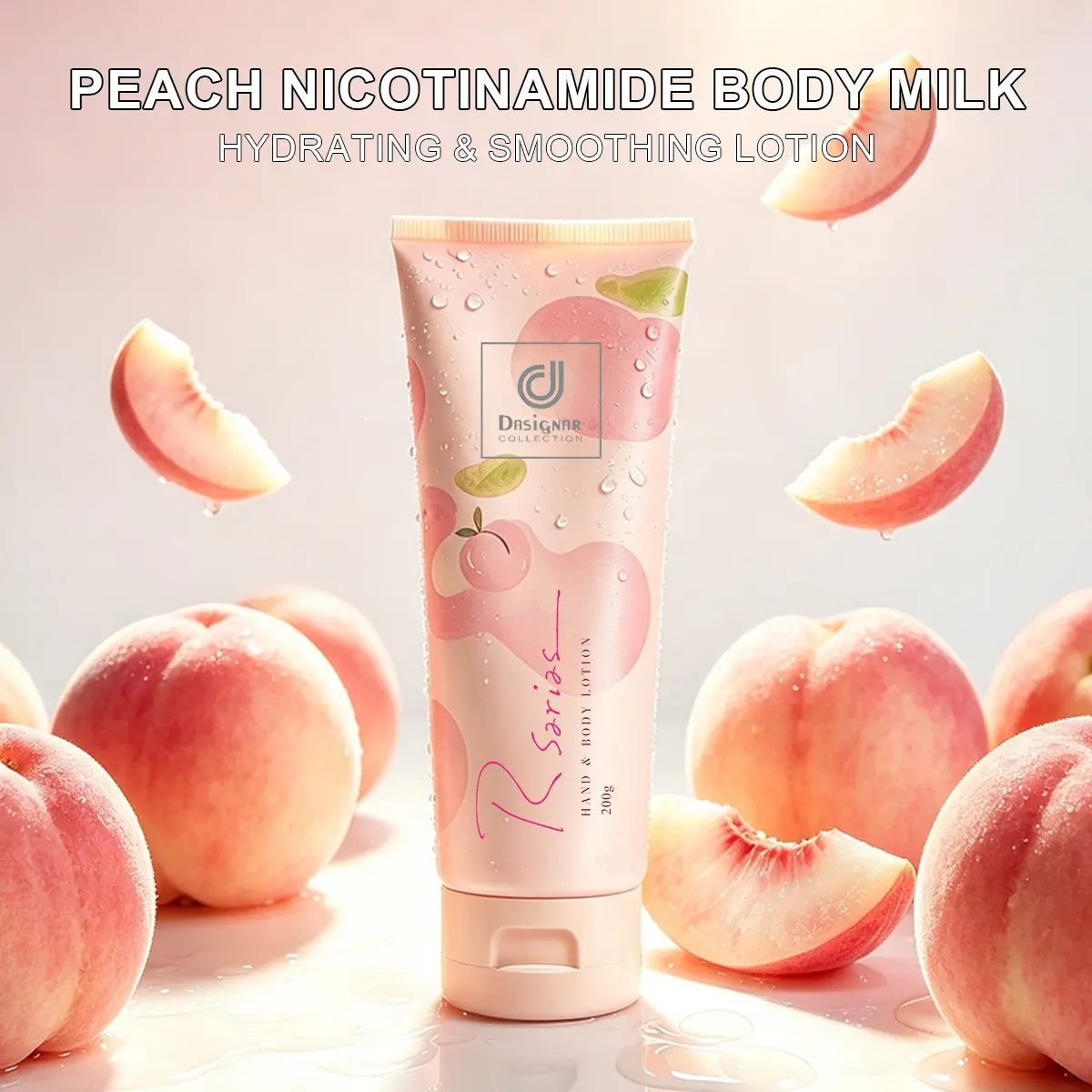【Rsarias】Smooth Juicy Peach Scent Body Lotion, Lightweight Moisturizing, Fresh Fruity Fragrance Daily Body Care Product