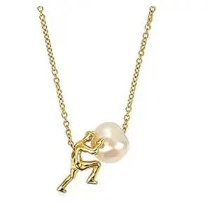 Sisyphus Necklace for Women Men Man Pushing Stone Pendant with Pearl Inspirational Religious Jewelry Gifts Motivational Statement Necklace