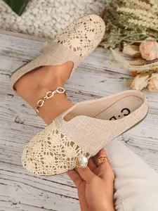 Women's Summer Hollow Out Half Slipper Sandals, Breathable Anti-Slip Flat Sole Outdoor Wear Shoes, Trendy Comfort Footwear