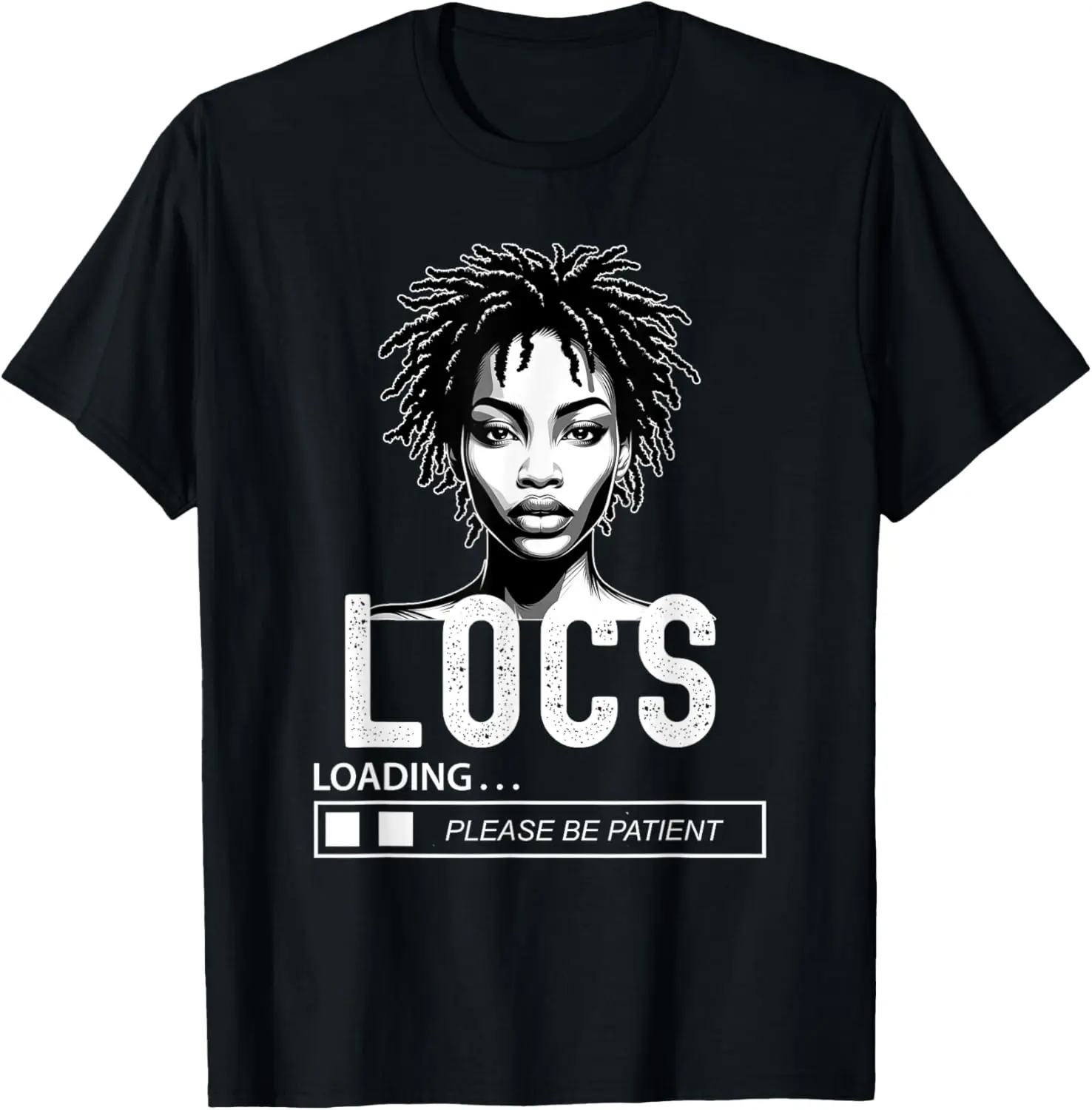 Women's 100% Cotton Short-Sleeve Round Neck Graphic T-Shirt, Casual Everyday Top for Black Women with Locs in Progress/Loading Newly Loc'd Design