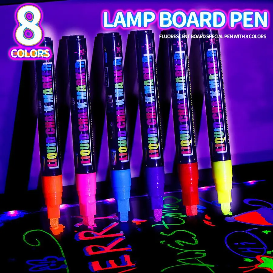 6/8 Color Fluorescent Pens, Erasable Liquid Chalk Marker for LED Blackboard, Night Glowing Effect, Ideal for Parties and Events
