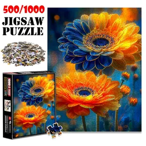 1pc 1000 piece adult puzzle 70x50cm Vibrant Orange and Blue Gerbera Daisies 500 pieces of paper jigsaw puzzle, suitable for adults and families, large-scale DIY puzzle interactive toy games, birthd