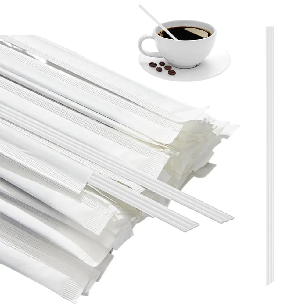 Three Hole Coffee Stirrers Sticks Individually Wrapped 2 In 1 Disposable Plastic Straw For Milk Tea Cocktail Party Drinking Supplies 7.3 Inches (white)