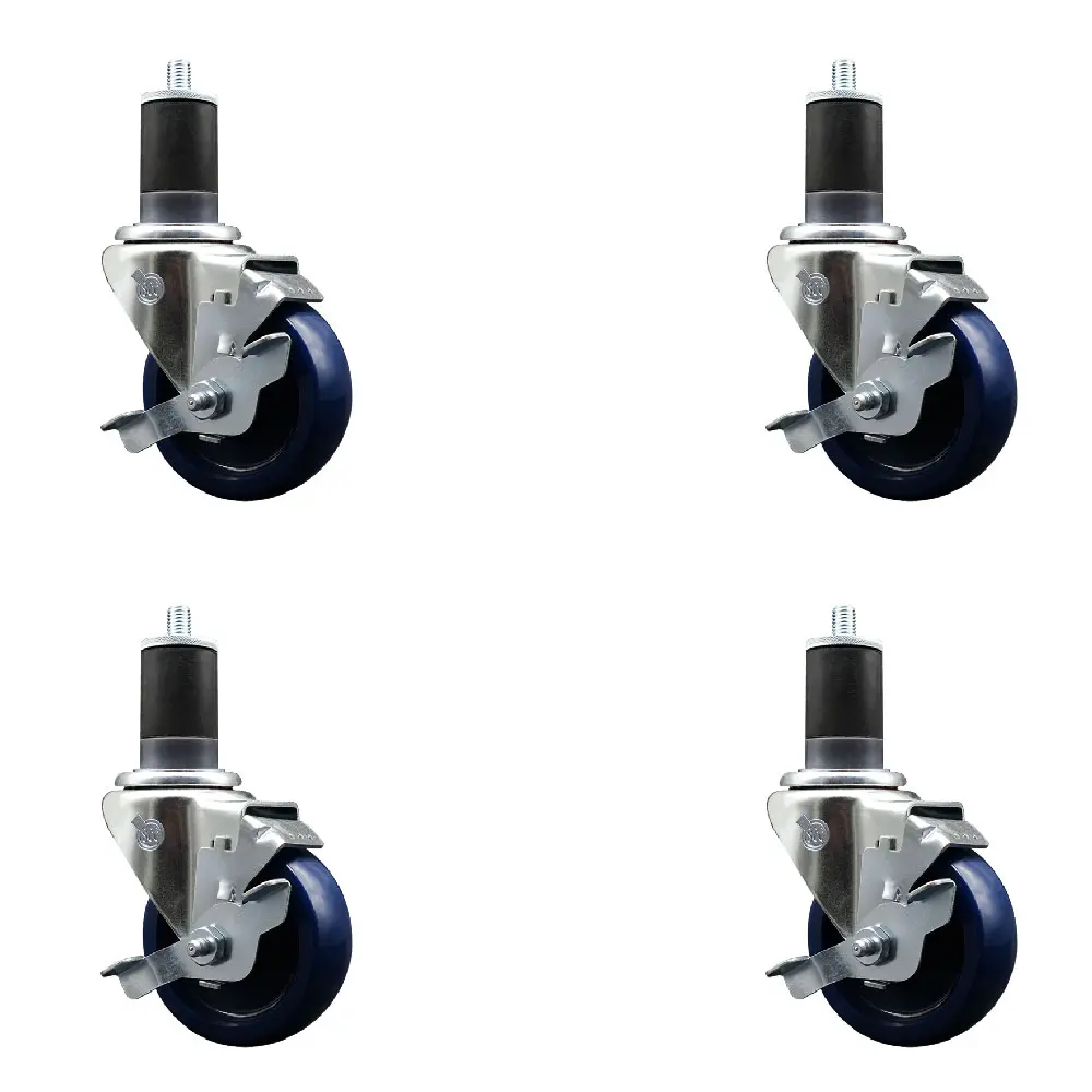 Service Caster SCC-EX20S3514-SPUS-TLB-178-4 Solid Polyurethane Swivel Expanding Stem Caster with 3.5 in. Blue Wheels & 1.87 in. Stems - Set of 4