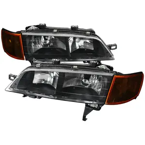 1994-1997 Accordd Crystal Style Headlights & Amber Corner Lights (Matte Black Housing/Clear Lens)