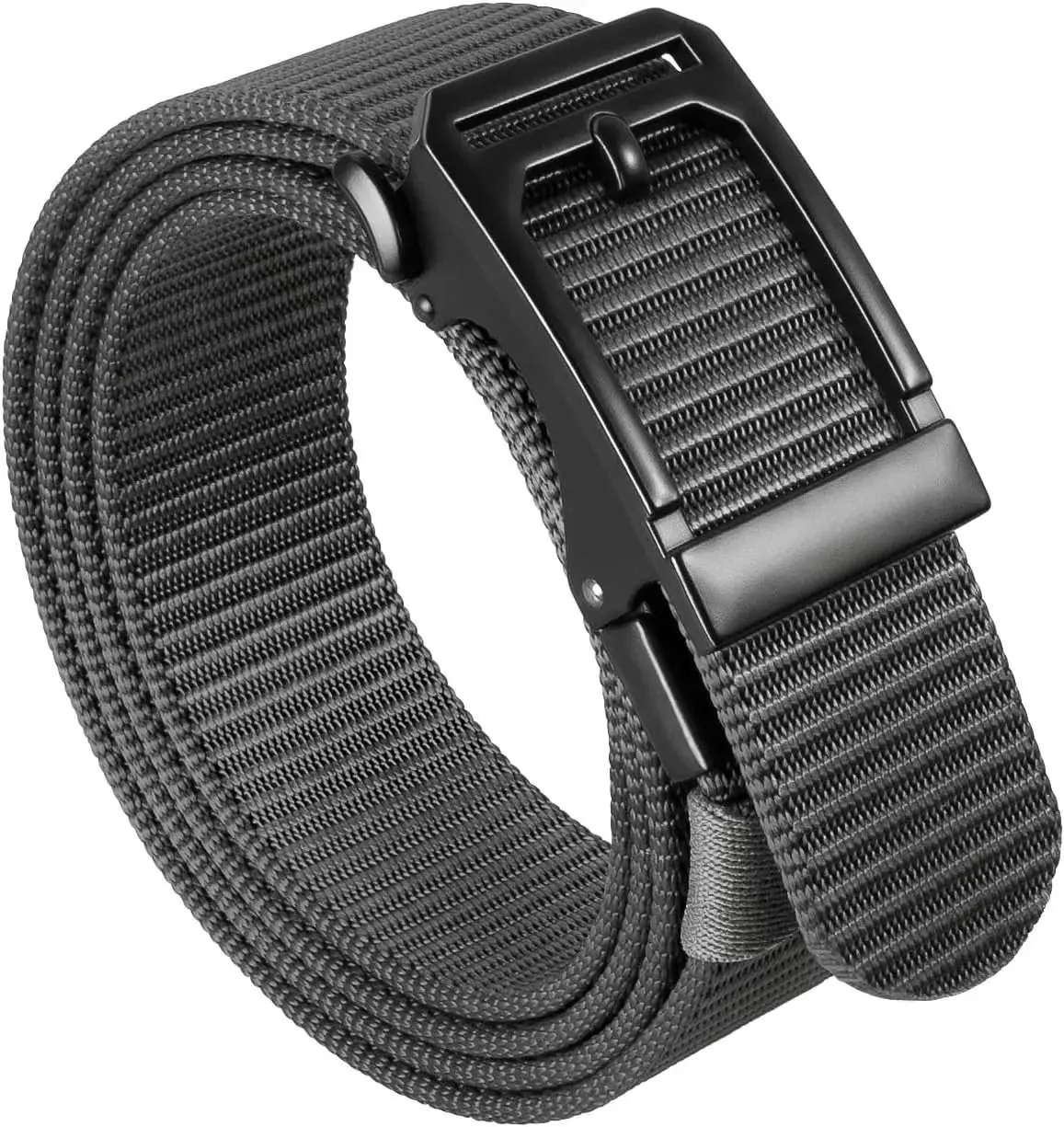 Men's Ratchet Tactical Gun Belt, 1.5" Nylon Web Work Belt with Automatic Slide Buckle, Adjustable Trim to Fit