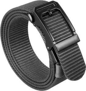 Men's Ratchet Tactical Gun Belt, 1.5" Nylon Web Work Belt with Automatic Slide Buckle, Adjustable Trim to Fit