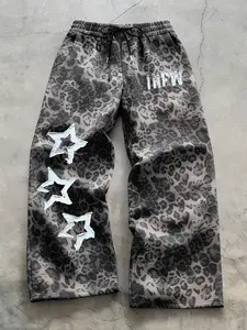 Unisex street style star leopard print pants with a relaxed fit, drawstring waistband, comfortable and casual design. Perfect for casual daily wear, stylish and sensual leopard prints suitable for hip-hop, campus, commuting, parties, and gatherings.