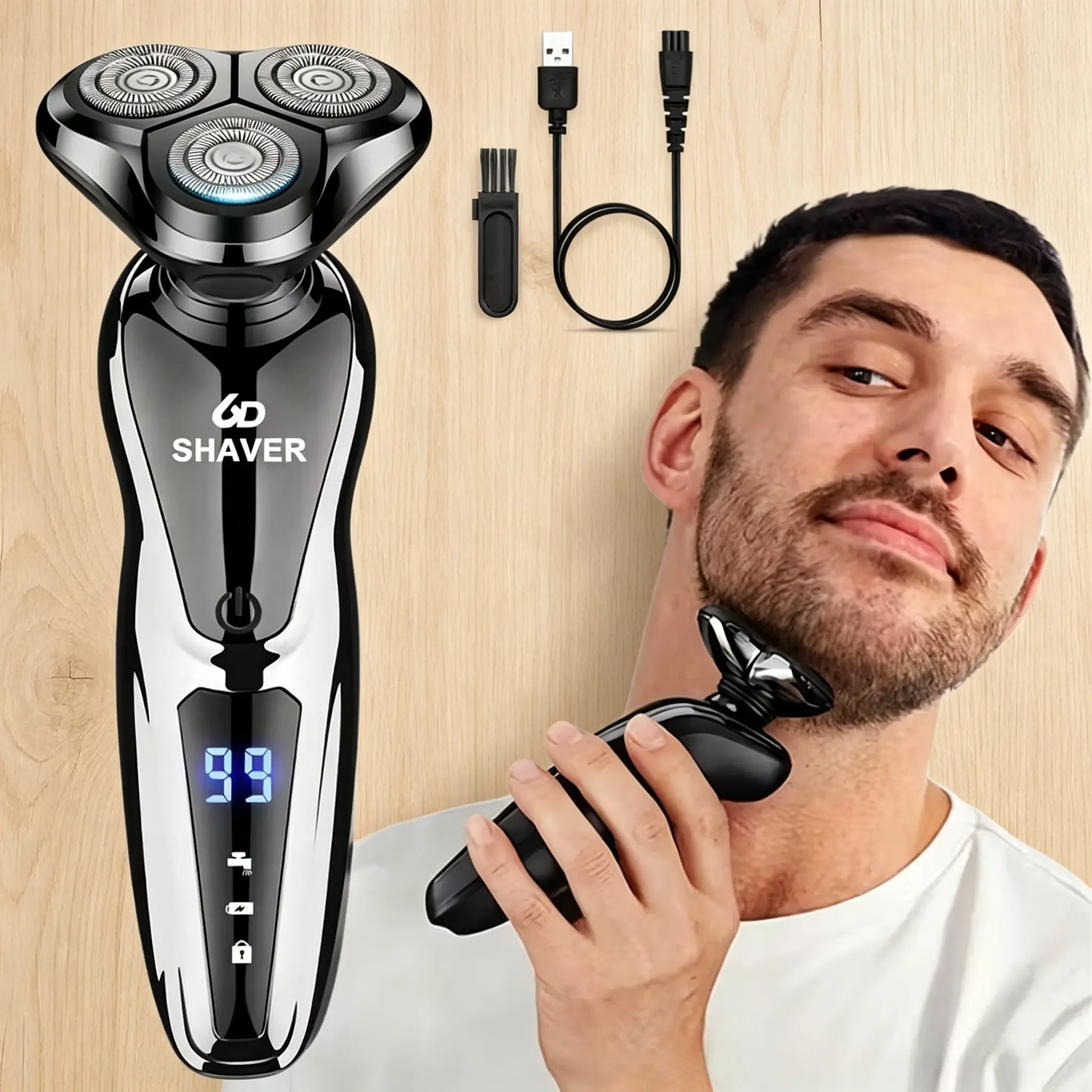 USB Rechargeable Electric Shaver for Men, 3-Head Rotary Razor, Cordless Rotary Shaver, Rechargeable Rotary Shavers, 6 Hours Runtime, Fast Charging, Ideal for Daily Grooming & Business Trips