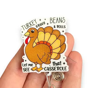 Glitter My Badge Thanksgiving Turkey funny badge reel for nurse and hospital workers. Badge clip Badge pull - Retractable swivel clip with a 360 rotation. Great gift for coworker.
