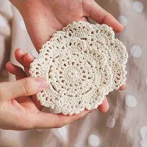 Vintage Floral Crochet Coasters, Heat Resistant Round Placemats, Table Mats and Decorations for Home, Kitchen, Coffee Table, Wood Tables, Floral Pattern Placemat