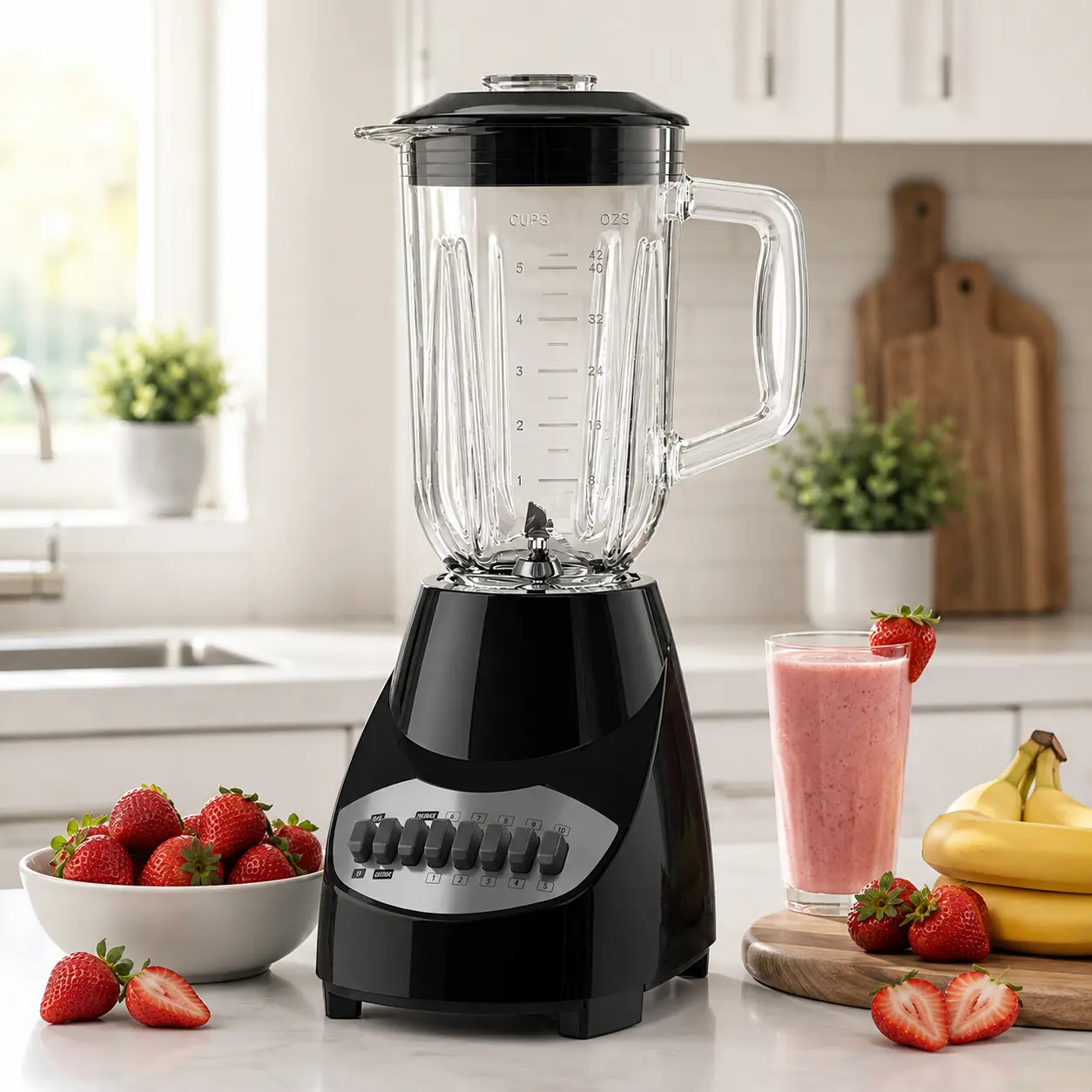 10-Speed Countertop Blender with Glass Jar, Multi-Function Kitchen Blender, Black