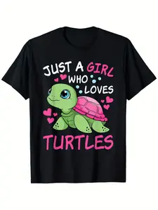 Just a Girl Who Loves Turtles Tee |   Cute Ocean Animal Design Casual & Comfy Short Sleeve Shirt for Men and Women Machine Washable Sizes S-XXXL Crew Neck All-season Vintage Style Regular Fit Drawing Pattern 220G Pure