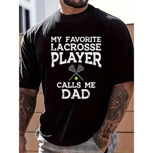 100% Cotton My Favorite Lacrosse Player Calls Me Dad Fathers Day Lax Men T-Shirt Women's Men's Graphic Tee Crew Neck summer vacation Tops
