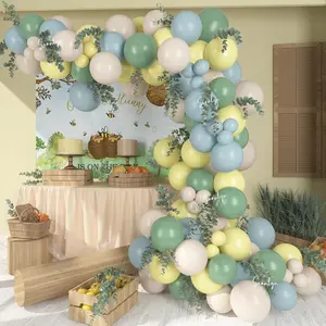 The Baby Shower Decorations, 13Ft Sage Green Balloon Arch Kit 12In Yellow Dusty Blue White Sand Balloons For Birthday Party Decorations
