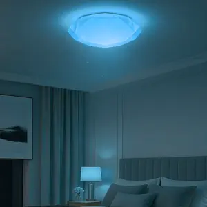16 in. Diamond White Ceiling Light Integrated LED Flush Mount 5CCT and RGB Selectable with Remote for Bedroom (1-Pack)