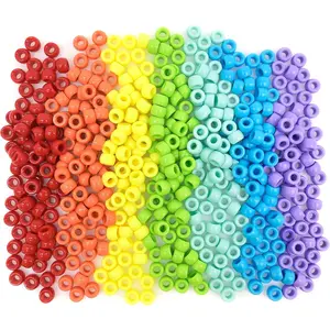 1000 count 6x9mm Smooth Pony Beads,Polished 7-Color Rainbow  Pony Bead Bulk,Craft Loose Beads Set for DIY Beading Supplies,Hair Braids Beads(Rainbow)