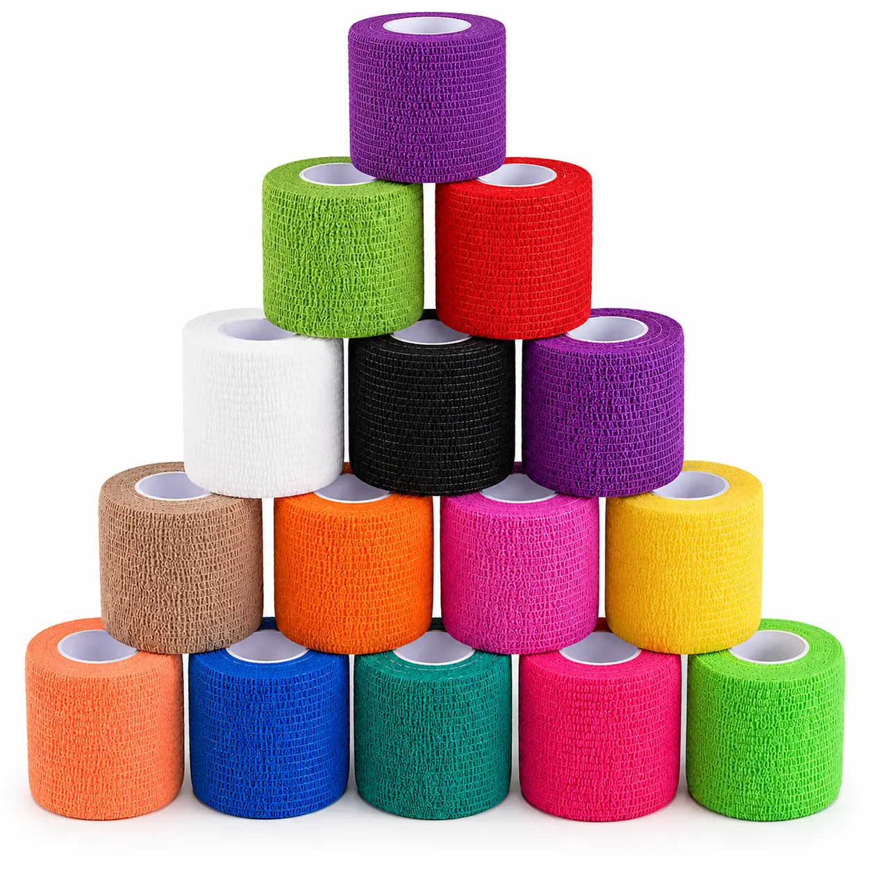 15-Pack Self-Adhesive Cohesive Bandage Wraps, 2" x 5yd Breathable Elastic Sports Tape for Ankle, Wrist, Pets, Multi-Colors