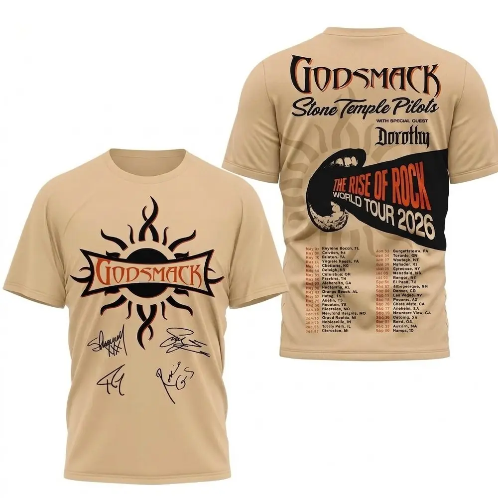 Women's Godsmack World Tour 2026 3D Graphic Casual Round Neck Short-Sleeve Streetwear T-Shirt - Breathable Rock Fan Top, Style HY1589, Shortsleeve, Everyday, Fitted, Breathable Fabric, Graphic Print, Long-Lasting, Casual Basics, Digital Print, All Over Pr
