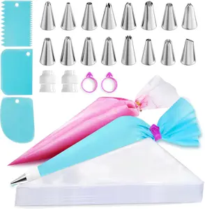 124-Piece Cake Decorating Kit – 100 Anti-Burst 11.8" Piping Bags, 16 Icing Tips, Reusable Pastry Bag, 3 Scrapers, 2 Couplers & Ties – Baking Supplies for Cupcakes, Cookies & Cakes