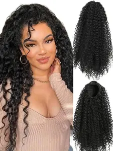Women Elastic Drawstring Curly Puffy Ponytail Extension, Afro Curl Drawstring Ponytail 18 Inches Synthetic Fiber Hair Extensions, Synthetic Hairpiece, Wavy Curly Ponytails