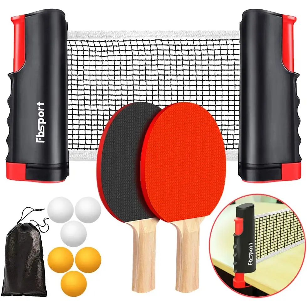 FBSPORT Ping Pong Paddle Set, Portable Table Tennis Set with Retractable Net,Rackets,Balls and Carry Bag for Indoor/Outdoor Games FBSPORT