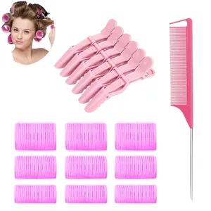 16 Piece No Heat Curling Set, Includes Tail Comb, Hair Rollers, Crocodile Clips, Perfect for DIY Curls & Voluminous Hairstyles