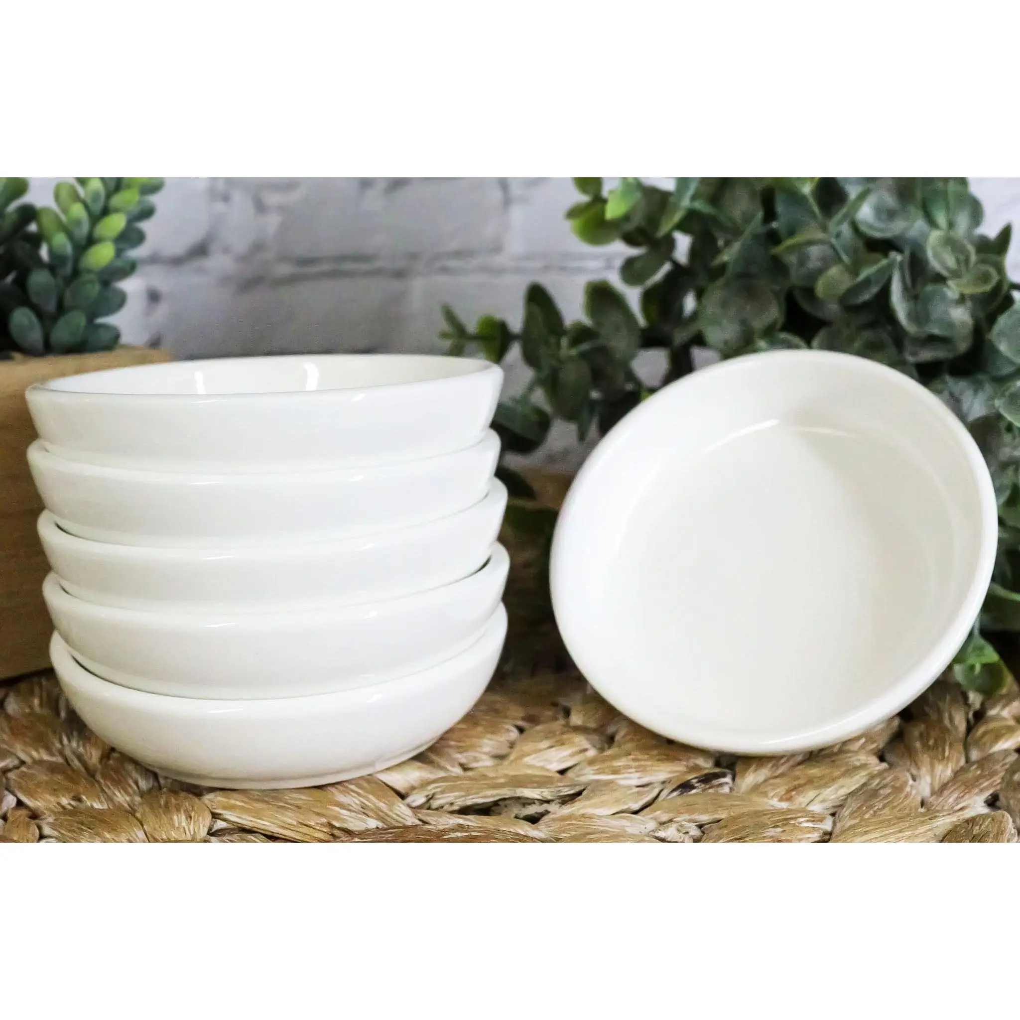Ebros 6-Piece Small White Porcelain Pottery Condiment Plateset, Modern Ceramic Serving Dishes for Sushi Asian Dining, Housewarming Gift Restaurant Supply
