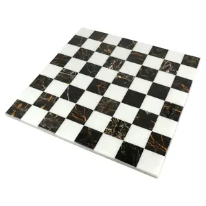 18'' Borderless Marble Stone Luxury Chess Board -  Black and White Marble Stone