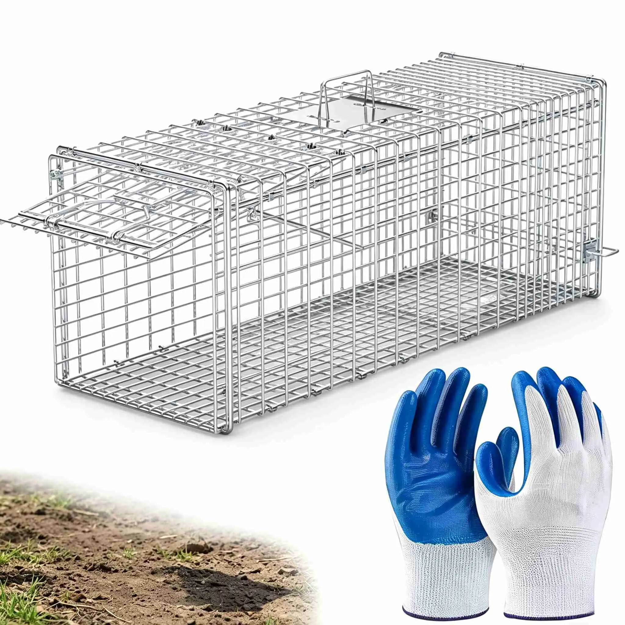 1-Pack 26×9×10-inch Foldable Humane Live Animal Cage Stainless Steel Metal Cage With Removable L-shaped Crossbar, Suitable For Kitchens, Yards, And Gardens