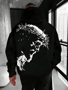 God Printed Zip Hoodie, Everyday Zip Up, Fashion Streetwear for Casual Occasions, Perfect Choice for Trendy, Long Sleeve Loose Fit