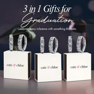 Cate & Chloe Bethany 3-in-1 Hoop Jewelry Set – Hypoallergenic 18k Gold Plated Crystal Hoop Earrings – 3 Pairs with Simulated Diamond Crystals, Each in a Luxury Gift Box – Perfect Stress-Free Gifts