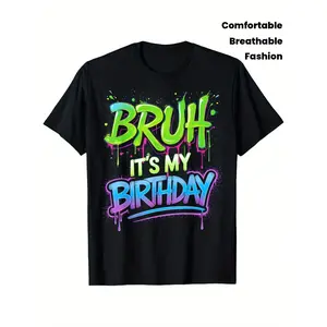 [Funny Birthday Gamer Tee] Funny Birthday Boy Teen Gamer Meme T-Shirt | Bruh It's My Birthday | Breathable, Comfortable, Casual Crew Neck Short Sleeve Tee | Best Gift for Boys & Girls | Streetwear Fashion Summer Top