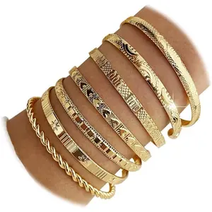 Golden Bangles for Women, Adjustable Bangle Bracelets, Multi Layer Open Stackable Cuff Bracelet Set, Fashion Accessories Jewelry Gifts for Women