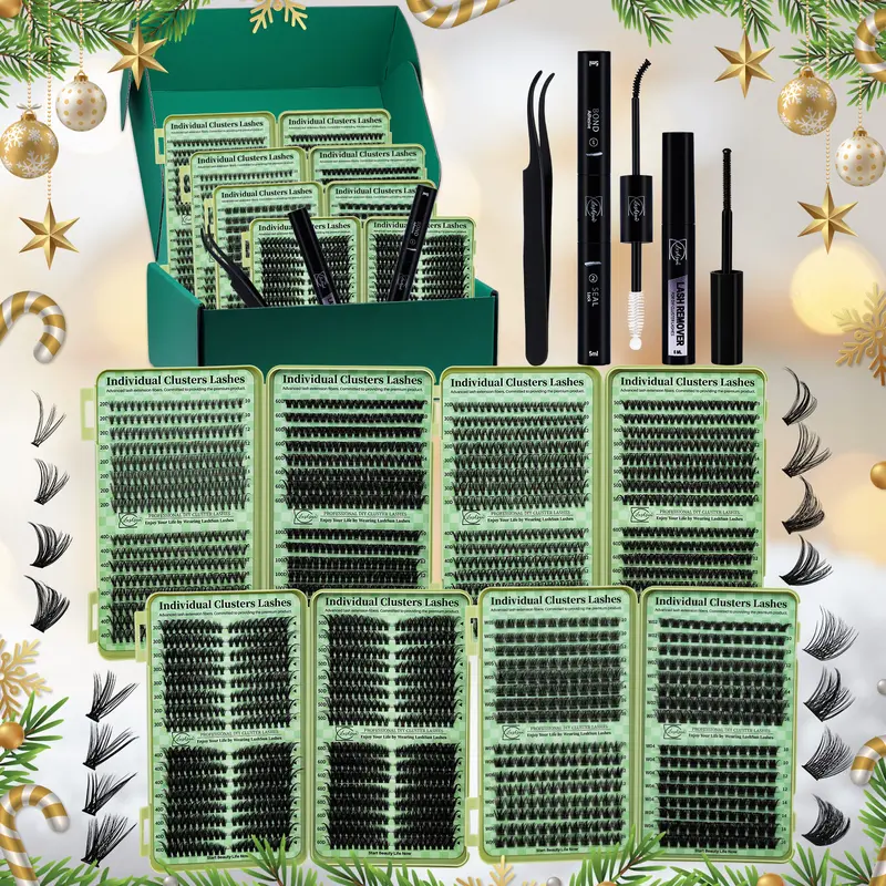 LASHSUN Eyelash Extension, DIY Cluster Lash Extensions, 2304PCS Individual Lash Clusters 14 Styles Mixed 10-16mm Cat/Wispy Lashes Kit with Bond & Seal, Lash Remover and Tweezers for Beginners, Soft Comfortable Easy to Apply