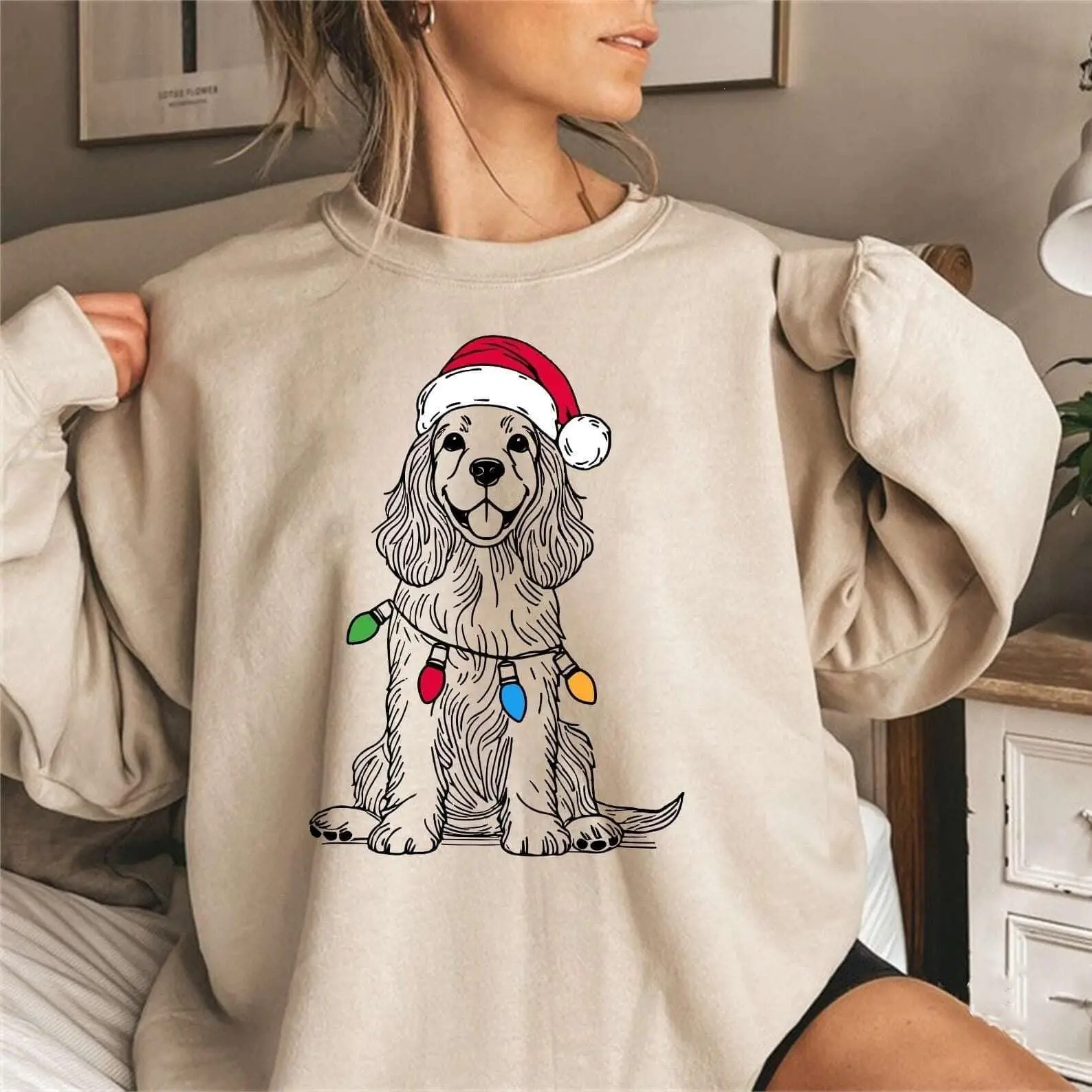 Cocker Spaniel Christmas Sweatshirt, Santa Spaniel Dog Sweater, Cocker Spaniel Lover Gift, Holiday Dog Sweater | Xmas Cocker Sweatshirt