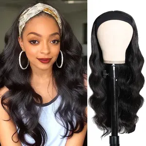 Women's Body Wave Headband Wig, Black Headband Long Curly Wig Big Wave Synthetic Hair Full Head Wig Natural Looking Heat Resistant Easy To Wear For Daily Life Party Street Style