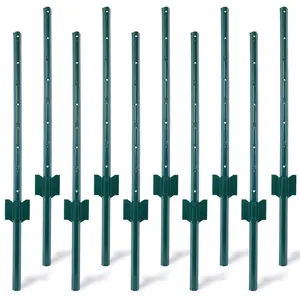 Fence Posts 3Feet - 10Pack, Heavy Duty Metal Fence Post with U-Channel, Steel Fence U-Post for Holding Garden Wire Fence, Corner Anchor Posts etc.