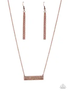 Living The Mom Life - Copper Chain with Heartbeat and "Family" Etched across Copper Plate Dainty Necklace