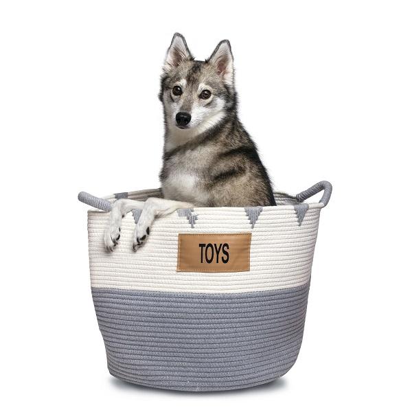Midlee White & Grey Triangle Toys Basket – Modern Storage Organizer for Kids & Pet Toys – Stylish Fabric Bin with Unique Rim Design