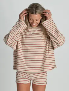 STRIPED LONG SLEEVE IN CREAM + BLUE + RASPBERRY