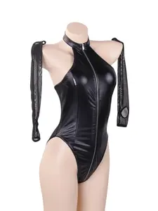 Leather Bodysuit with Mesh, Comfortable and Stylish, Perfect for Music Festivals and Theme Parties, Subculture Fashion