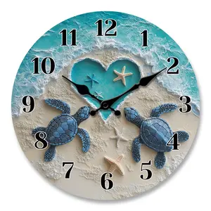 Love-Themed Wall Clock Featuring a Turtle And Heart-Shaped Ocean Design, Powered by Batteries And Silent, Making It Perfect for Decorating Bedrooms And Living Rooms. It'S an Excellent Gift for Valentine'S Day, Anniversaries