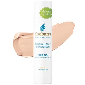 Koobarra Mineral Face Sunscreen SPF 50, Tinted Aussie Zinc Oxide Sunblock with Hyaluronic Acid, Reef Safe, Australian Made, Natural Ingredients, Unscented, 3.5 fl oz